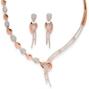 karatcart graceful rose gold necklace set with american diamond embellishments and rhodium finish