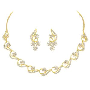 peora rose gold plated cubic zirconia studded necklace drop earrings western jewellery set for women girls