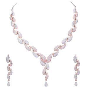 ratnavali jewels american diamond cz rose gold plated designer jewellery set/necklace set with chain & earring for girls/women (rv3382rg)