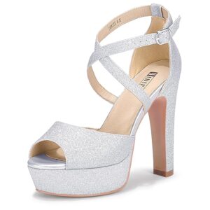 idifu women's platform chunky high heels dress sandals peep toe ankle strap wedding party evening shoes for women bride