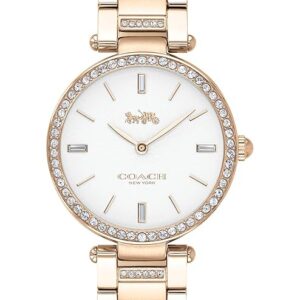 coach park qtz basic white round dial women's watch|ionic plated carnation gold steel & crystals material|gold color band 14503094